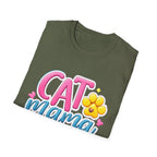 Cat Mama T-Shirt — Cute Pink & Blue Cat Mom Tee with Paw Flower