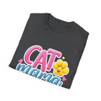 Cat Mama T-Shirt — Cute Pink & Blue Cat Mom Tee with Paw Flower