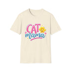 Cat Mama T-Shirt — Cute Pink & Blue Cat Mom Tee with Paw Flower