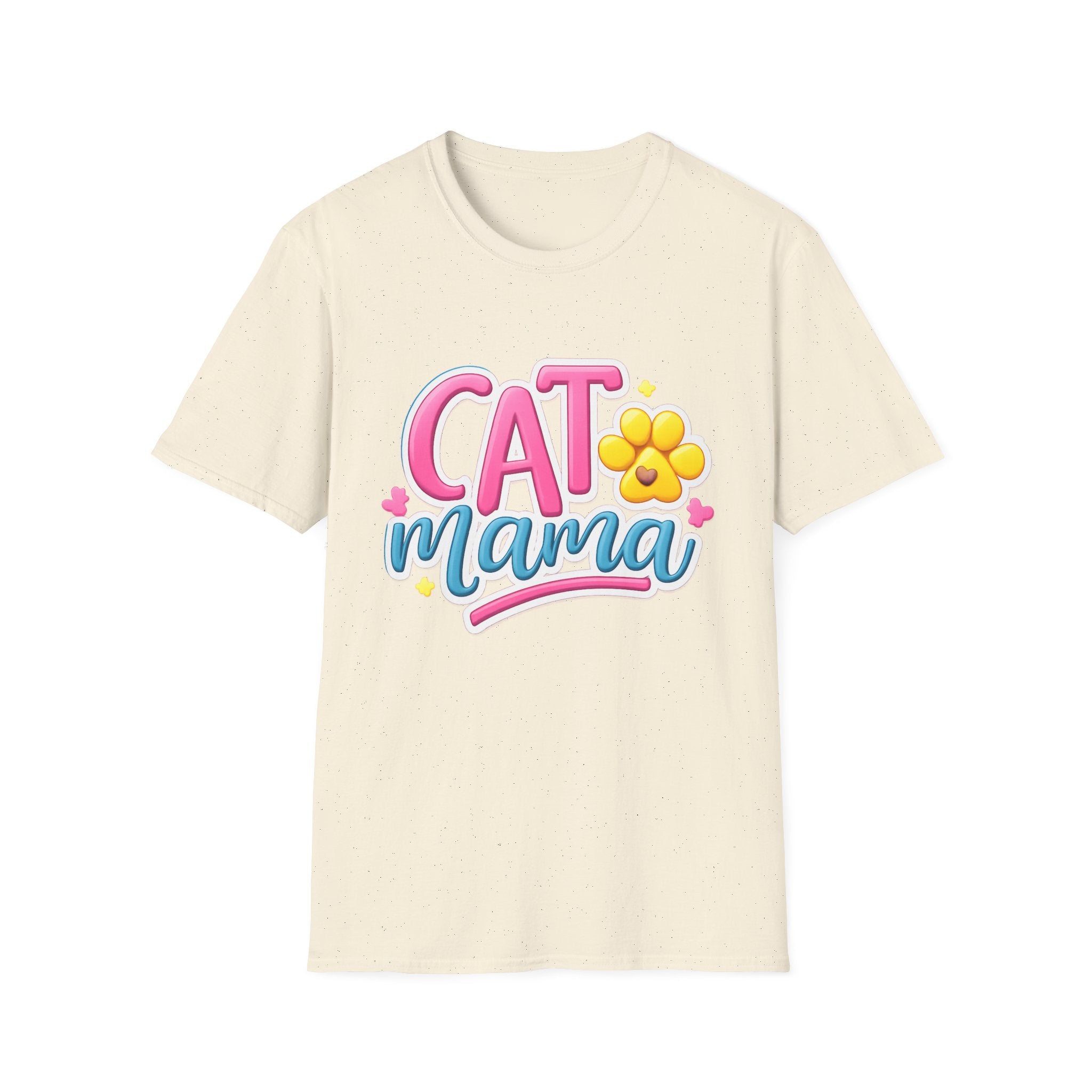 Cat Mama T-Shirt — Cute Pink & Blue Cat Mom Tee with Paw Flower