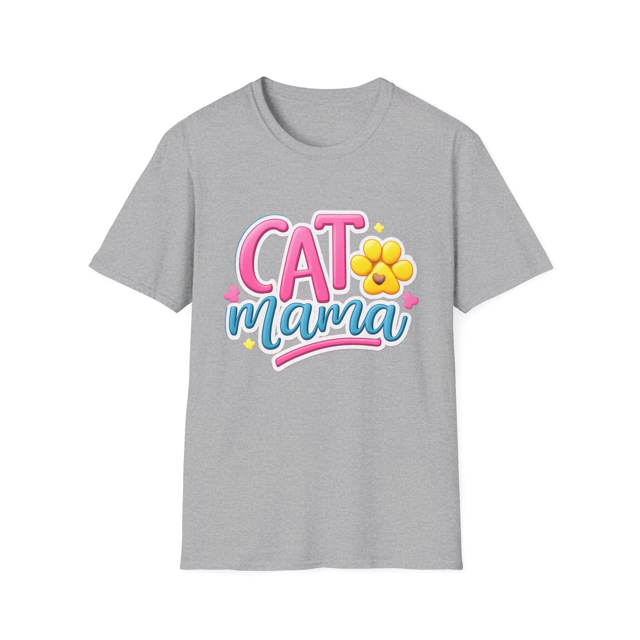 Cat Mama T-Shirt — Cute Pink & Blue Cat Mom Tee with Paw Flower
