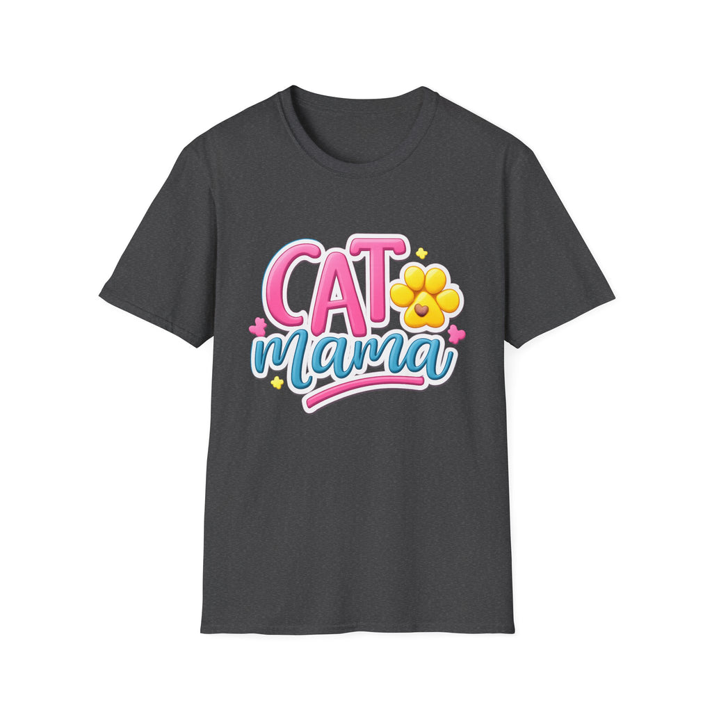 Cat Mama T-Shirt — Cute Pink & Blue Cat Mom Tee with Paw Flower