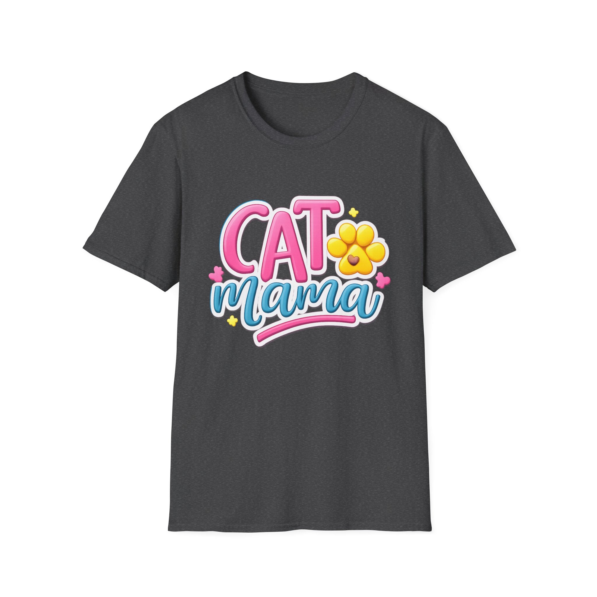 Cat Mama T-Shirt — Cute Pink & Blue Cat Mom Tee with Paw Flower
