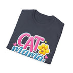 Cat Mama T-Shirt — Cute Pink & Blue Cat Mom Tee with Paw Flower